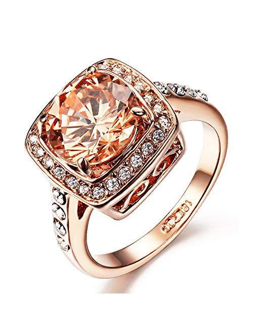 Acefeel Yellow Shinning Cubic Zirconia Topaz Rings For Women 18K Rose Gold Plated