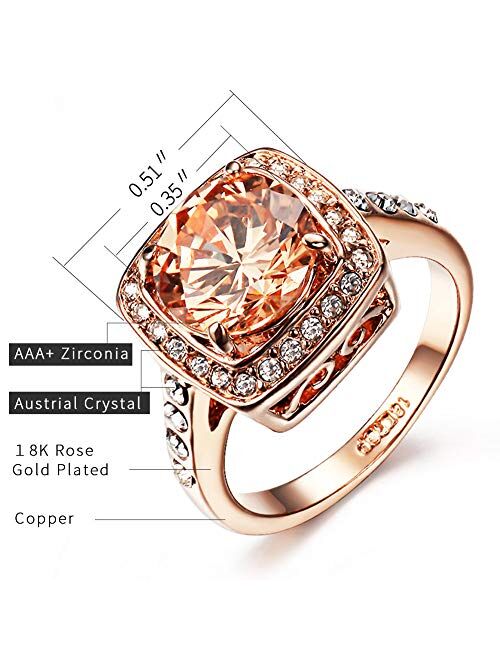 Acefeel Yellow Shinning Cubic Zirconia Topaz Rings For Women 18K Rose Gold Plated