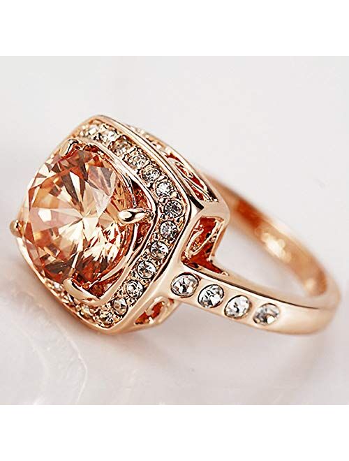 Acefeel Yellow Shinning Cubic Zirconia Topaz Rings For Women 18K Rose Gold Plated