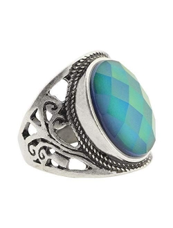 MOJO JEWELRY Mood Ring Changing Color for Adults Antique Sterling Silver Plating Vintage Statement Rings Women RS019