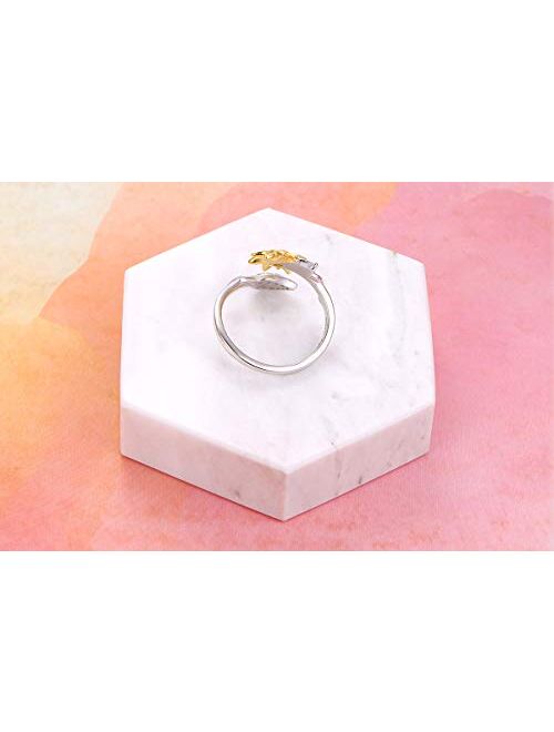 Sterling Silver You are My Sunshine Sunflower CZ Heart Ring Adjustable Size 5-9