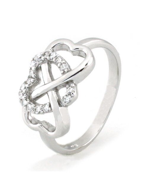 Metal Factory 925 Sterling Silver Cubic Zirconia Infinity & Heart Symbol CZ Wedding Band Ring