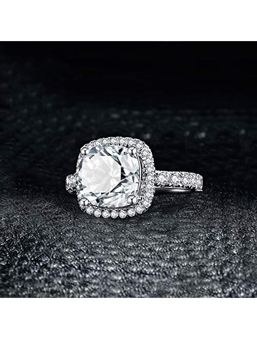 JewelryPalace Cushion 3ct CZ Engagement Rings For Women Cubic Zirconia Promise Halo Engagement Ring 925 Sterling Silver Solitaire Engagement Ring