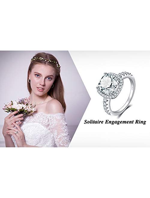 JewelryPalace Cushion 3ct CZ Engagement Rings For Women Cubic Zirconia Promise Halo Engagement Ring 925 Sterling Silver Solitaire Engagement Ring