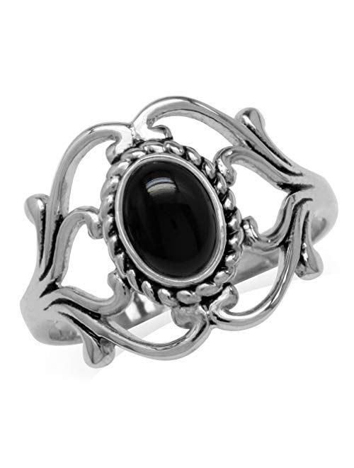 Silvershake Bezel Set Cabochon Gemstone Surrounded by Twisted Rope White Gold Plated 925 Sterling Silver Victorian Style Ring