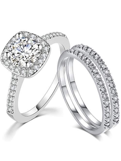 SDT Jewelry Three-in-One Bridal Wedding Engagement Anniversary Statement Eternity Ring Set