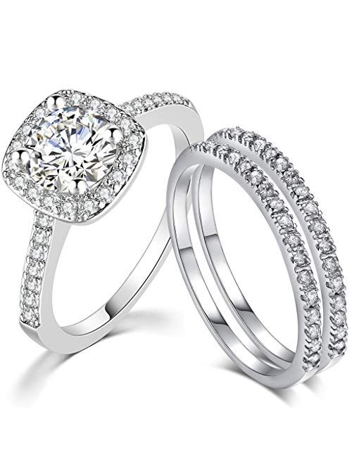 SDT Jewelry Three-in-One Bridal Wedding Engagement Anniversary Statement Eternity Ring Set