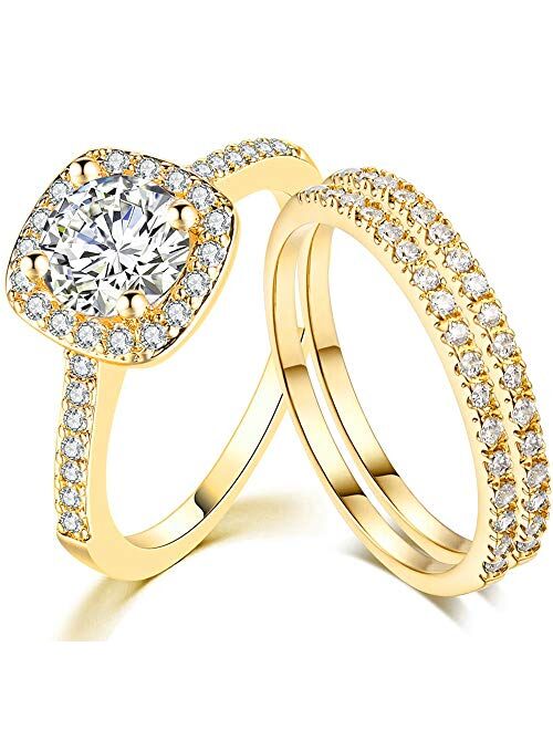 SDT Jewelry Three-in-One Bridal Wedding Engagement Anniversary Statement Eternity Ring Set