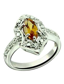 RB Gems Sterling Silver 925 Ring Genuine Gemstone Marquise Shape 0.70 Carat with Rhodium-Plated Finish