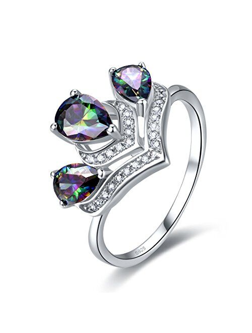 Merthus Antique 925 Sterling Silver Floral Band Created Mystic Rainbow Topaz Gemstone Ring for Women