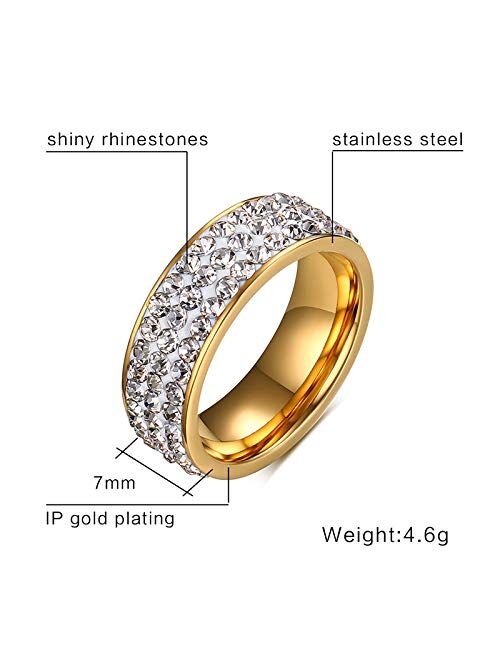 VNOX Women Stainless Steel Eternity Ring CZ Cubic Zirconia Circle Round,Gold Plated,7mm Width