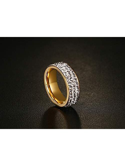 VNOX Women Stainless Steel Eternity Ring CZ Cubic Zirconia Circle Round,Gold Plated,7mm Width