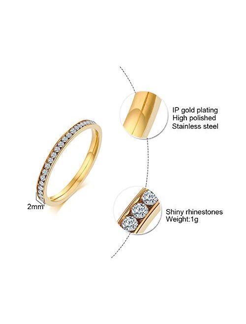 VNOX Women Stainless Steel Eternity Ring CZ Cubic Zirconia Circle Round,Gold Plated,7mm Width