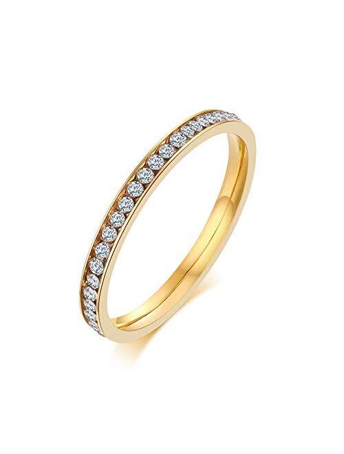 VNOX Women Stainless Steel Eternity Ring CZ Cubic Zirconia Circle Round,Gold Plated,7mm Width