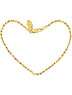 Lifetime Jewelry 2mm Rope Chain Anklet for Women & Men 24k Gold Plated Bracelet