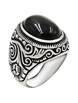 Jude Jewelers Retro Vintage Stainless Steel Turquoise Onyx Ring