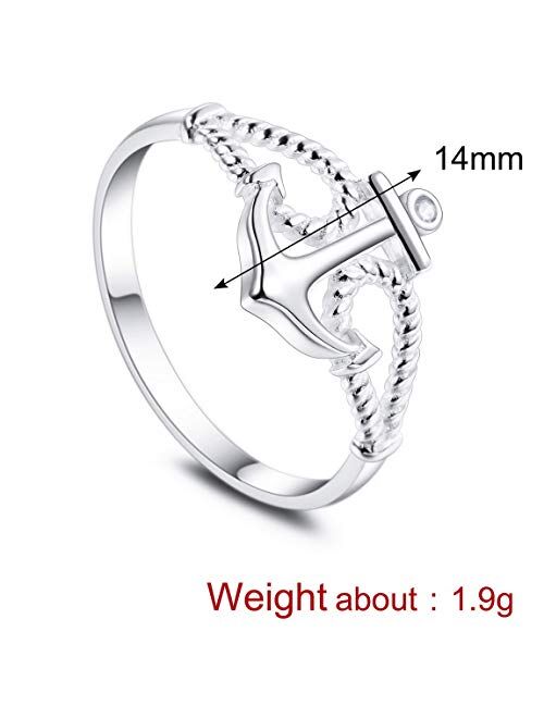 INBLUE Personalized Anchor BFF Friendship Rings Engraved Name Date Custom Rings for Women Girls Lover Sisters Sterling Silver Engagement Wedding Promise Jewelry for Mothe
