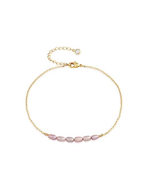 Mevecco Pearl Anklet Handmade 18k Gold Plated Dainty Boho Beach Cute Ankle Bracelet Adjustable Wafer Layered Turquoises Dangle Coins Foot Chain for Women