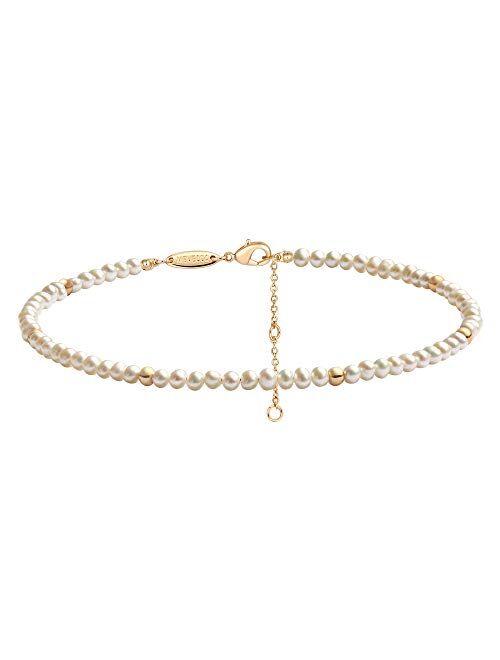 Mevecco Pearl Anklet Handmade 18k Gold Plated Dainty Boho Beach Cute Ankle Bracelet Adjustable Wafer Layered Turquoises Dangle Coins Foot Chain for Women