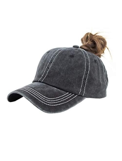 Eohak Ponytail Baseball Hat Distressed Retro Washed Cotton Twill