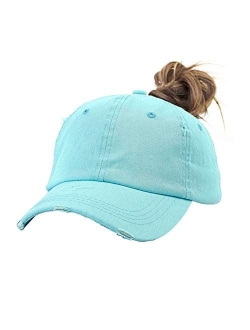 Eohak Ponytail Baseball Hat Distressed Retro Washed Cotton Twill