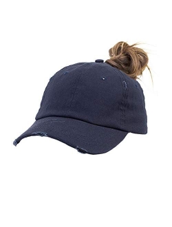 Eohak Ponytail Baseball Hat Distressed Retro Washed Cotton Twill