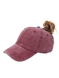 Eohak Ponytail Baseball Hat Distressed Retro Washed Cotton Twill