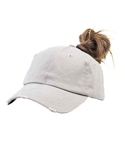 Eohak Ponytail Baseball Hat Distressed Retro Washed Cotton Twill