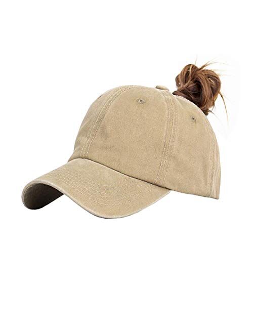 Eohak Ponytail Baseball Hat Distressed Retro Washed Cotton Twill