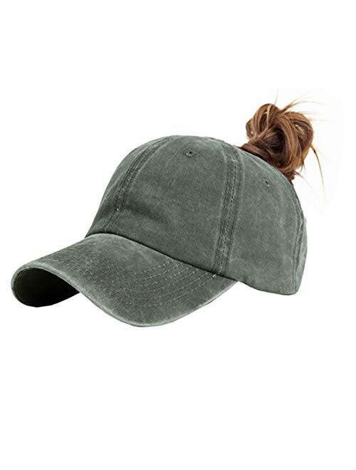 Eohak Ponytail Baseball Hat Distressed Retro Washed Cotton Twill