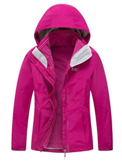 Diamond Candy Women's Winter Ski Jacket, 3-in-1 Warm Waterproof Coat with Windproof Fleece Liner