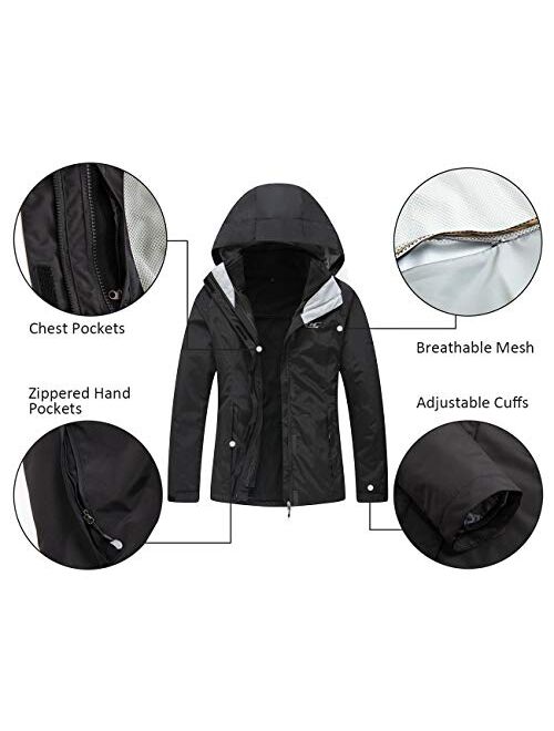 Diamond Candy Women's Winter Ski Jacket, 3-in-1 Warm Waterproof Coat with Windproof Fleece Liner