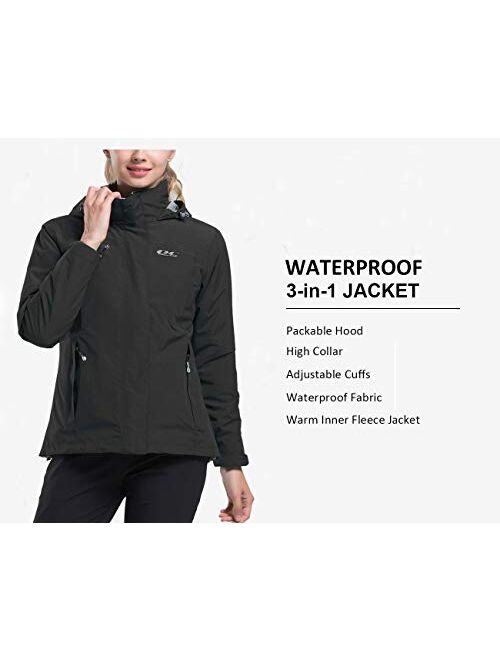 Diamond Candy Women's Winter Ski Jacket, 3-in-1 Warm Waterproof Coat with Windproof Fleece Liner