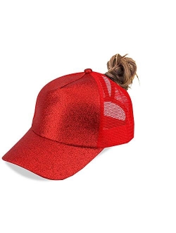 NeuFashionCrissCrossHatWashedDistressedGlitterMeshWomensBaseballCapDadHatPonytailHat for Women