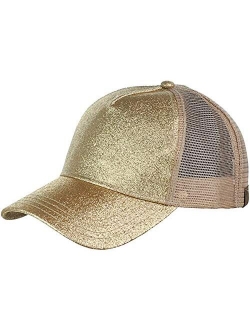 NeuFashionCrissCrossHatWashedDistressedGlitterMeshWomensBaseballCapDadHatPonytailHat for Women