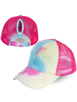 NeuFashionCrissCrossHatWashedDistressedGlitterMeshWomensBaseballCapDadHatPonytailHat for Women