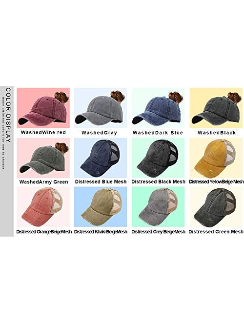 NeuFashionCrissCrossHatWashedDistressedGlitterMeshWomensBaseballCapDadHatPonytailHat for Women