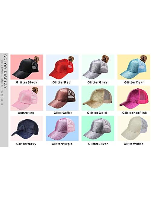 NeuFashionCrissCrossHatWashedDistressedGlitterMeshWomensBaseballCapDadHatPonytailHat for Women