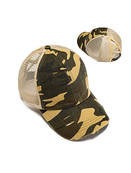 NeuFashionCrissCrossHatWashedDistressedGlitterMeshWomensBaseballCapDadHatPonytailHat for Women