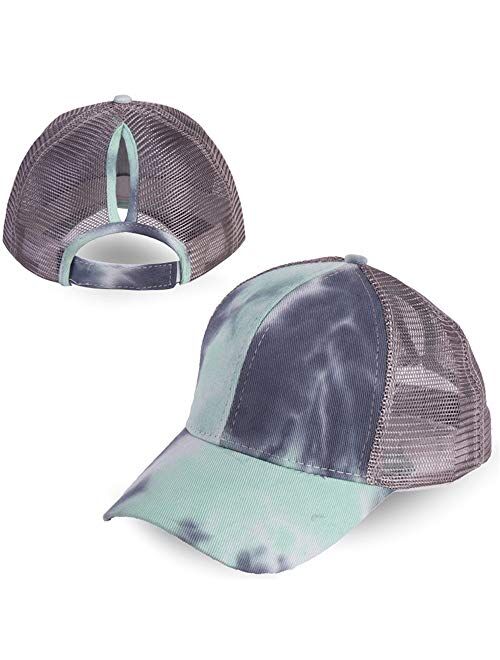 NeuFashionCrissCrossHatWashedDistressedGlitterMeshWomensBaseballCapDadHatPonytailHat for Women