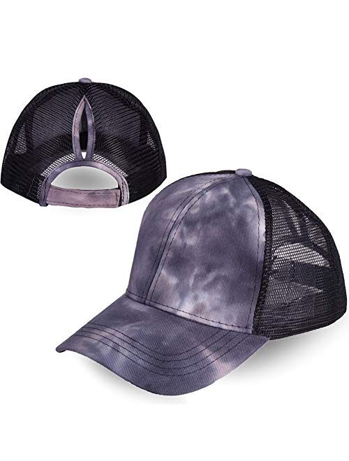 NeuFashionCrissCrossHatWashedDistressedGlitterMeshWomensBaseballCapDadHatPonytailHat for Women