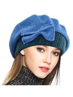 VECRY Lady French Beret 100% Wool Beret Floral Dress Beanie Winter Hat