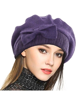 VECRY Lady French Beret 100% Wool Beret Floral Dress Beanie Winter Hat