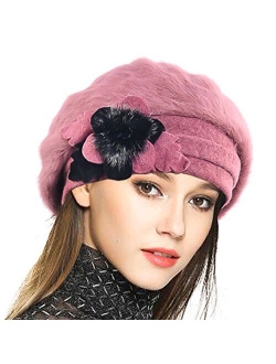 VECRY Lady French Beret 100% Wool Beret Floral Dress Beanie Winter Hat