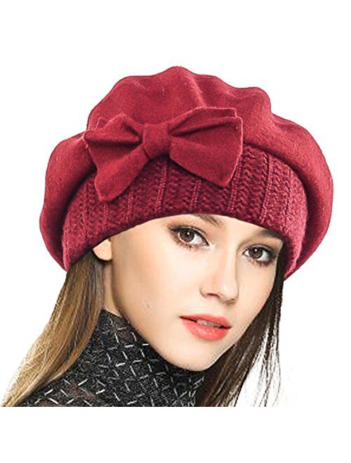 VECRY Lady French Beret 100% Wool Beret Floral Dress Beanie Winter Hat