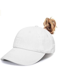 Leotruny Women Washed Cotton High Ponytail Baseball Cap