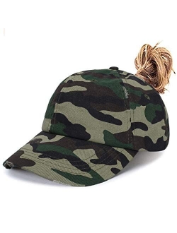 Leotruny Women Washed Cotton High Ponytail Baseball Cap