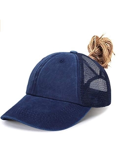 Leotruny Women Washed Cotton High Ponytail Baseball Cap