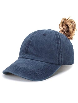 Leotruny Women Washed Cotton High Ponytail Baseball Cap