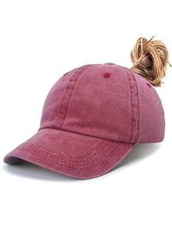 Leotruny Women Washed Cotton High Ponytail Baseball Cap